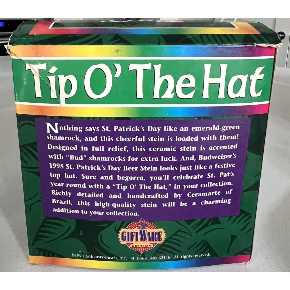 Budweiser‎ Bud 1985 Tip O The Hat St Patrick's Stein Mug In Box